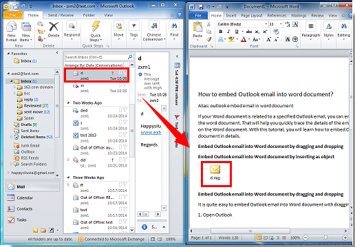 Nhúng thư trong Microsoft Outlook vào tài liệu Word 
