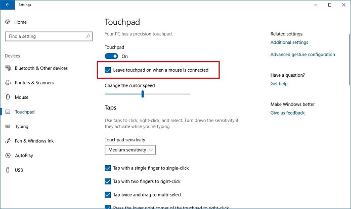 Vô hiệu hóa TouchPad khi cắm chuột ngoài trong Windows 10